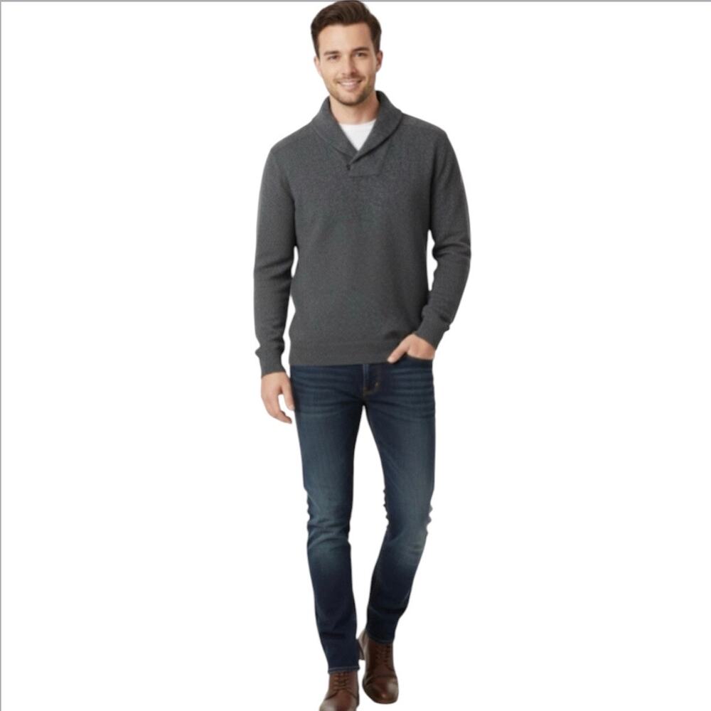 Banana Republic Mens Shawl Collar Merino Wool Gray Pullover Sweater preppy XL